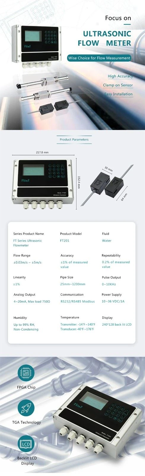 Professional Cheap Ultrasonic Flowmeter Hydraulic Oil Flow Meter Clamp On Ultrasonic Flow Meter